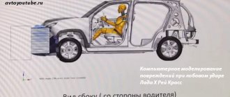 Computer modeling of damage in a frontal impact of a Lada X Ray Cross before a crash test